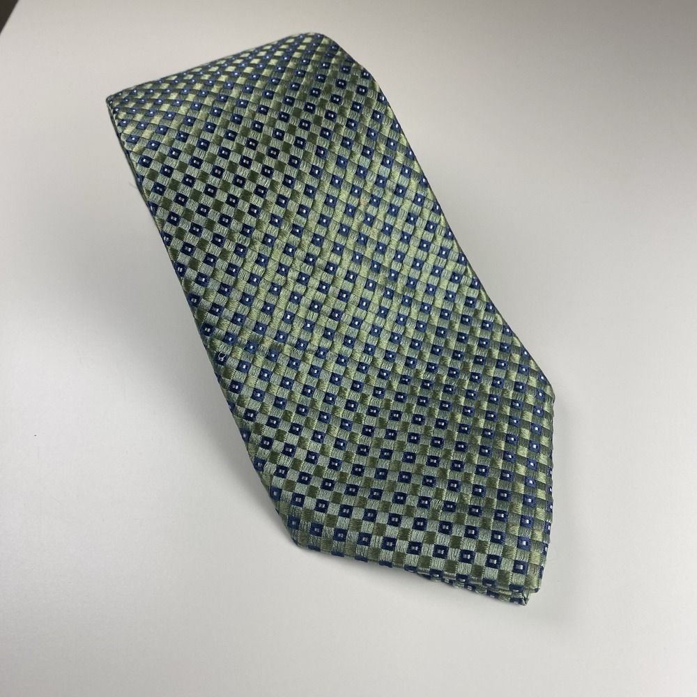 Roundtree & York 100% Silk Green Blue Checked Tie